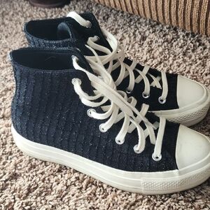 Converse Black and White Shimmery High-Top Platform Sneakers